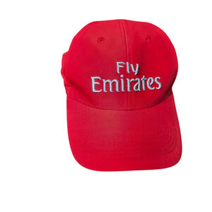 Fly Emirates Red Strapback Hat Adjustable Baseball Cap Airline Promo NWOT